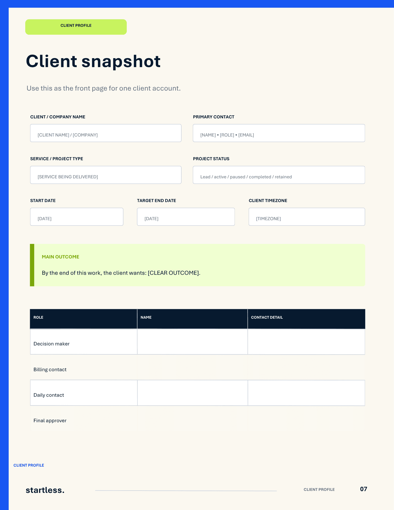 Client snapshot — The Client Hub